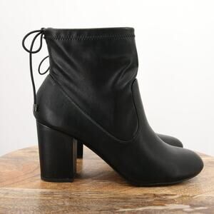 Delicious Boots Black Faux Leather Ankle Booties Heeled Round Toe Sock Boot NWT
